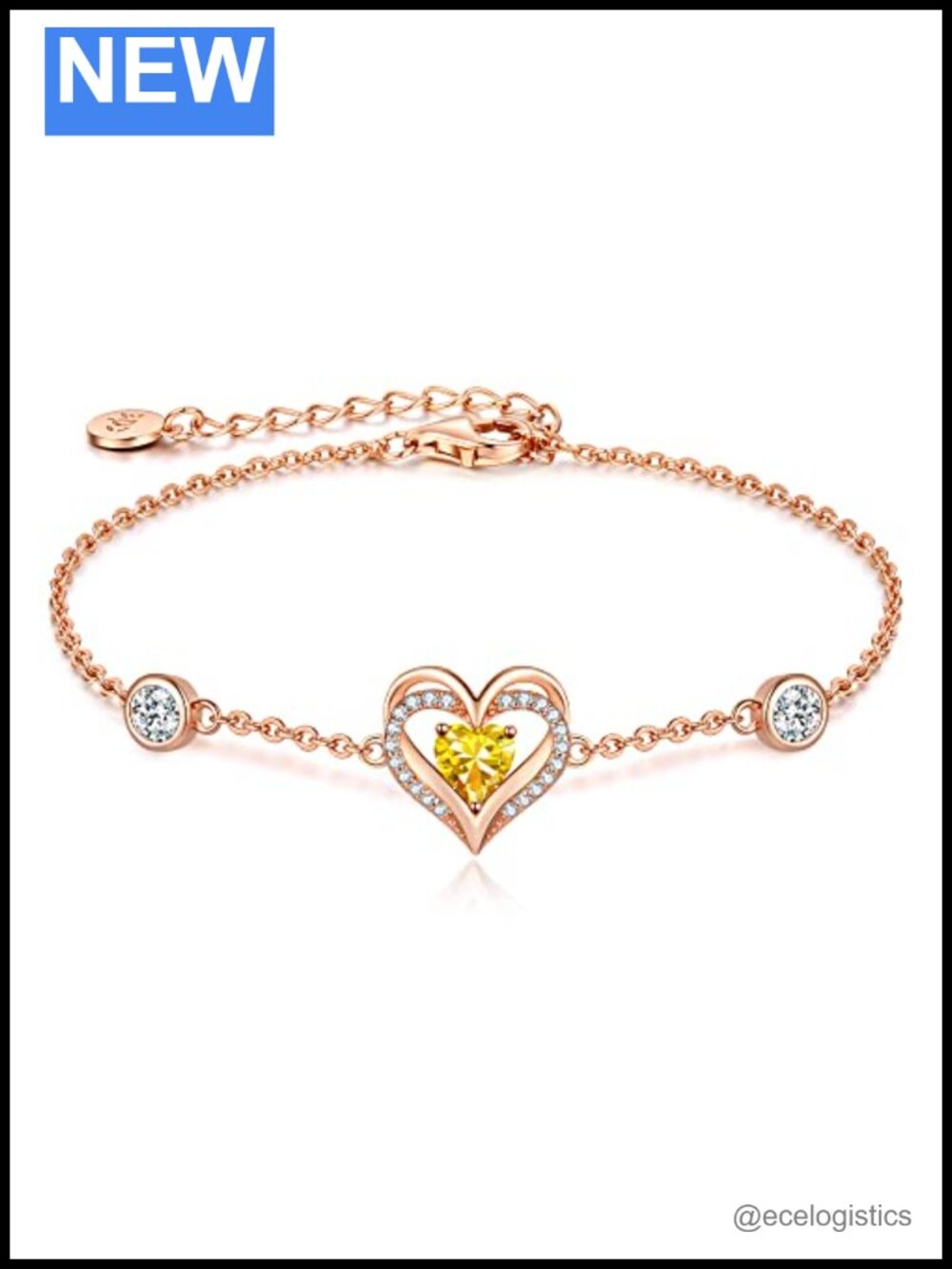 S925 Sterling Silver Heart Birthstone Charm Link Bracelet Gift for Her